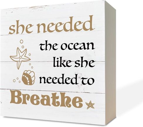 Inspirational Sign, Wooden Box Sign Desk Decor, Beach House Decor for Shelf, Beach Home Decor, Coastal Decorations for Home or Farmhouse, She Needed the Ocean Like She Needed to Breathe Sign in Saudi Arabia