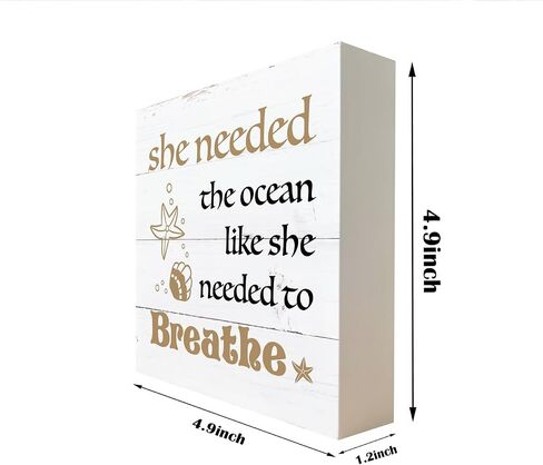 Inspirational Sign, Wooden Box Sign Desk Decor, Beach House Decor for Shelf, Beach Home Decor, Coastal Decorations for Home or Farmhouse, She Needed the Ocean Like She Needed to Breathe Sign in Saudi Arabia