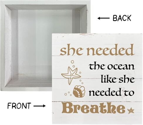 Inspirational Sign, Wooden Box Sign Desk Decor, Beach House Decor for Shelf, Beach Home Decor, Coastal Decorations for Home or Farmhouse, She Needed the Ocean Like She Needed to Breathe Sign in Saudi Arabia