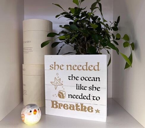 Inspirational Sign, Wooden Box Sign Desk Decor, Beach House Decor for Shelf, Beach Home Decor, Coastal Decorations for Home or Farmhouse, She Needed the Ocean Like She Needed to Breathe Sign in Saudi Arabia