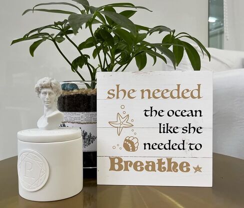 Inspirational Sign, Wooden Box Sign Desk Decor, Beach House Decor for Shelf, Beach Home Decor, Coastal Decorations for Home or Farmhouse, She Needed the Ocean Like She Needed to Breathe Sign in Saudi Arabia