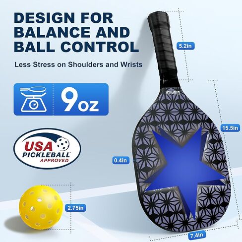 مجاذيف بيكل بول، مجموعة من 4 مجاذيف بيكلبول معتمدة من الولايات المتحدة الأمريكية، 2 كرات بيكلبول خارجية و2 داخلي وحقيبة حمل، مجداف بيكلبول ممتاز رائع للعائلة والرجال والنساء والمبتدئين in Kuwait