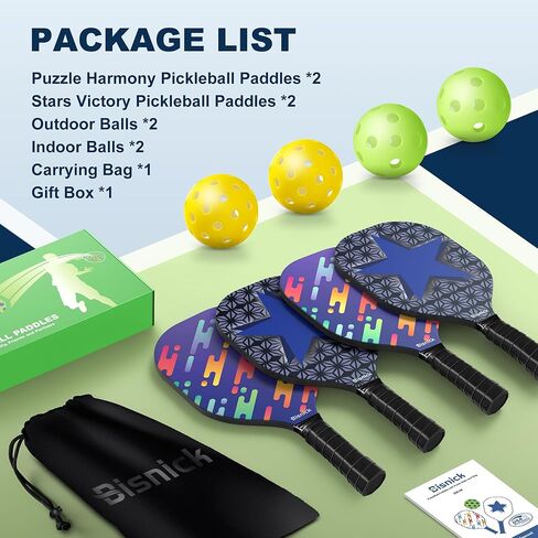 مجاذيف بيكل بول، مجموعة من 4 مجاذيف بيكلبول معتمدة من الولايات المتحدة الأمريكية، 2 كرات بيكلبول خارجية و2 داخلي وحقيبة حمل، مجداف بيكلبول ممتاز رائع للعائلة والرجال والنساء والمبتدئين in Kuwait