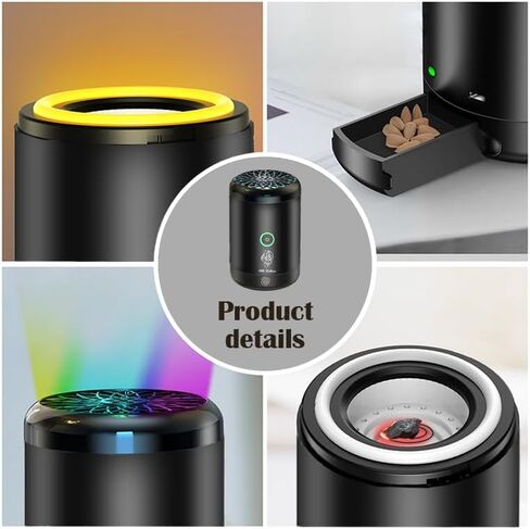 مبخرة كهربائية، بخور كهربائي محمول، مبخرة بخور إلكترونية عربية قابلة لإعادة الشحن عبر USB، مبخرة كهربائية للسيارة مع 16 لونًا من أضواء LED، تستخدم للسيارة والمنزل in Kuwait