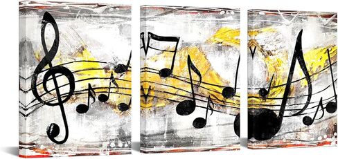 Nachic Wall - Music Note Canvas Prints Musical Art Theme Picture Wall Decor Contemporary Abstract Yellow and Grey Painting Prints Music Classroom Decorations (Small) in Saudi Arabia