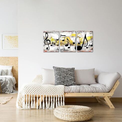 Nachic Wall - Music Note Canvas Prints Musical Art Theme Picture Wall Decor Contemporary Abstract Yellow and Grey Painting Prints Music Classroom Decorations (Small) in Saudi Arabia