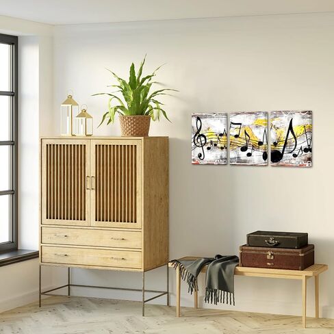 Nachic Wall - Music Note Canvas Prints Musical Art Theme Picture Wall Decor Contemporary Abstract Yellow and Grey Painting Prints Music Classroom Decorations (Small) in Saudi Arabia