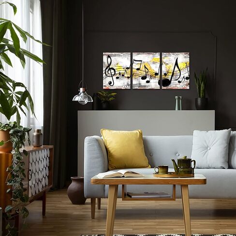 Nachic Wall - Music Note Canvas Prints Musical Art Theme Picture Wall Decor Contemporary Abstract Yellow and Grey Painting Prints Music Classroom Decorations (Small) in Saudi Arabia