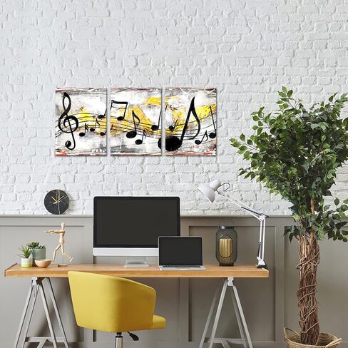 Nachic Wall - Music Note Canvas Prints Musical Art Theme Picture Wall Decor Contemporary Abstract Yellow and Grey Painting Prints Music Classroom Decorations (Small) in Saudi Arabia