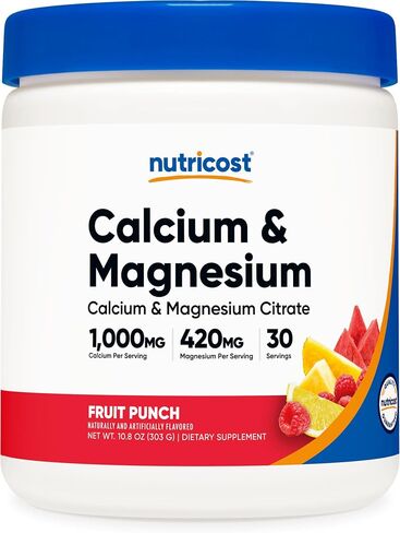 Nutricost Calcium Magnesium Powder (Fruit Punch, 30 Servings) - Bone Support, Non-GMO, Gluten Free (from Calcium Citrate and Magnesium Citrate) in Saudi Arabia