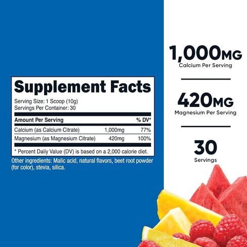 Nutricost Calcium Magnesium Powder (Fruit Punch, 30 Servings) - Bone Support, Non-GMO, Gluten Free (from Calcium Citrate and Magnesium Citrate) in Saudi Arabia