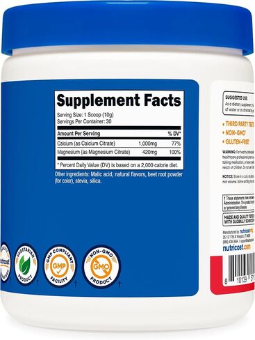 Nutricost Calcium Magnesium Powder (Fruit Punch, 30 Servings) - Bone Support, Non-GMO, Gluten Free (from Calcium Citrate and Magnesium Citrate) in Saudi Arabia