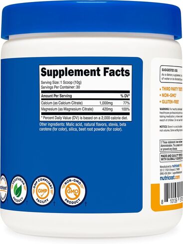 Nutricost Calcium Magnesium Powder (Fruit Punch, 30 Servings) - Bone Support, Non-GMO, Gluten Free (from Calcium Citrate and Magnesium Citrate) in Saudi Arabia
