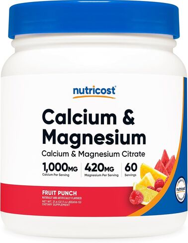 Nutricost Calcium Magnesium Powder (Fruit Punch, 30 Servings) - Bone Support, Non-GMO, Gluten Free (from Calcium Citrate and Magnesium Citrate) in Saudi Arabia