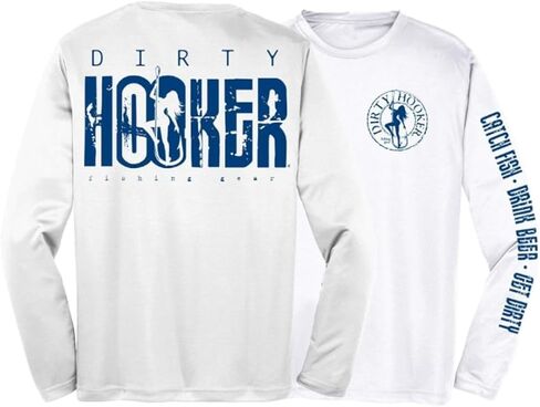 قميص صيد بأكمام طويلة من Dirty Hooker للرجال بشعار أزرق كلاسيكي - قميص للحماية من الأشعة فوق البنفسجية بأكمام طويلة للرجال - قميص سباحة مناسب للجفاف in Saudi Arabia