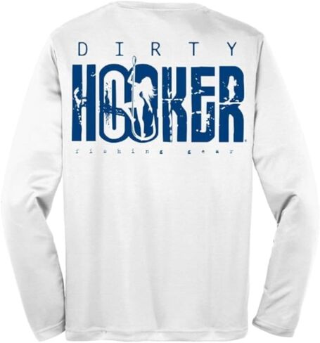 قميص صيد بأكمام طويلة من Dirty Hooker للرجال بشعار أزرق كلاسيكي - قميص للحماية من الأشعة فوق البنفسجية بأكمام طويلة للرجال - قميص سباحة مناسب للجفاف in Saudi Arabia