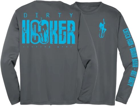 قميص صيد بأكمام طويلة من Dirty Hooker للرجال بشعار أزرق كلاسيكي - قميص للحماية من الأشعة فوق البنفسجية بأكمام طويلة للرجال - قميص سباحة مناسب للجفاف in Saudi Arabia