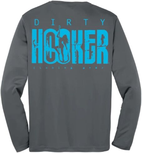 قميص صيد بأكمام طويلة من Dirty Hooker للرجال بشعار أزرق كلاسيكي - قميص للحماية من الأشعة فوق البنفسجية بأكمام طويلة للرجال - قميص سباحة مناسب للجفاف in Saudi Arabia