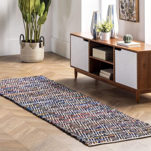 nuLOOM Rochell Hand Woven Chevron Runner Rug, 2' 6" x 6', Indigo in Saudi Arabia