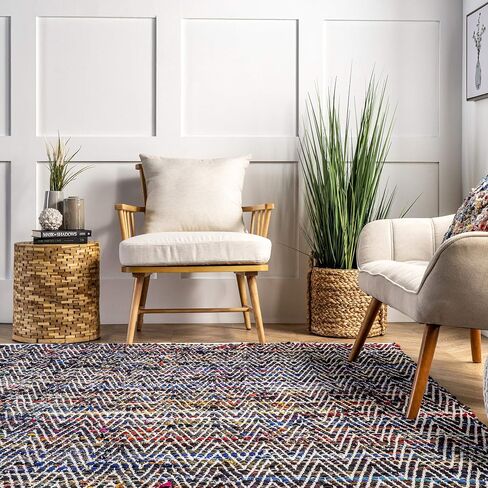 nuLOOM Rochell Hand Woven Chevron Runner Rug, 2' 6" x 6', Indigo in Saudi Arabia