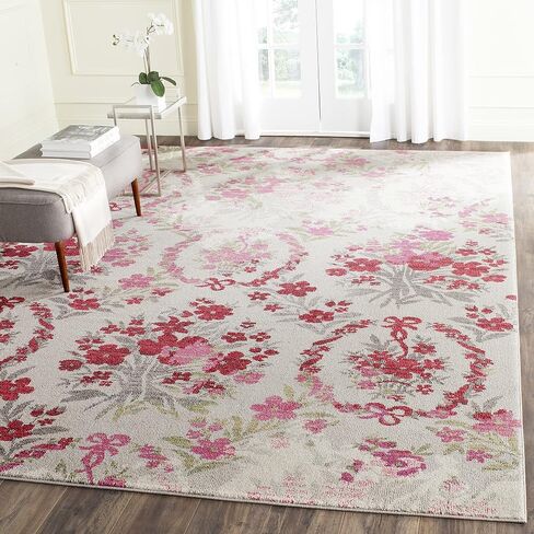 SAFAVIEH Monaco Collection Accent Rug - 2'2" x 4', Ivory & Pink, Floral Design, Non-Shedding & Easy Care, Ideal for High Traffic Areas in Entryway, Living Room, Bedroom (MNC205R) in Saudi Arabia