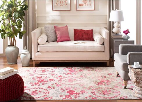 SAFAVIEH Monaco Collection Accent Rug - 2'2" x 4', Ivory & Pink, Floral Design, Non-Shedding & Easy Care, Ideal for High Traffic Areas in Entryway, Living Room, Bedroom (MNC205R) in Saudi Arabia