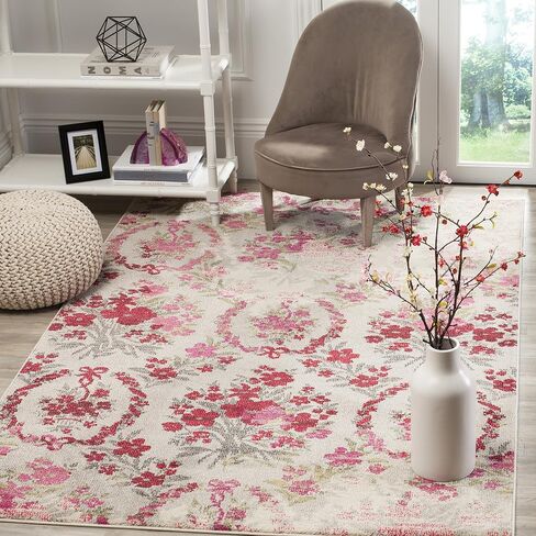 SAFAVIEH Monaco Collection Accent Rug - 2'2" x 4', Ivory & Pink, Floral Design, Non-Shedding & Easy Care, Ideal for High Traffic Areas in Entryway, Living Room, Bedroom (MNC205R) in Saudi Arabia
