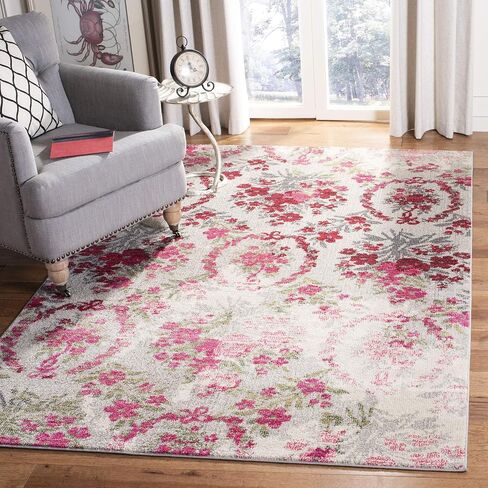 SAFAVIEH Monaco Collection Accent Rug - 2'2" x 4', Ivory & Pink, Floral Design, Non-Shedding & Easy Care, Ideal for High Traffic Areas in Entryway, Living Room, Bedroom (MNC205R) in Saudi Arabia