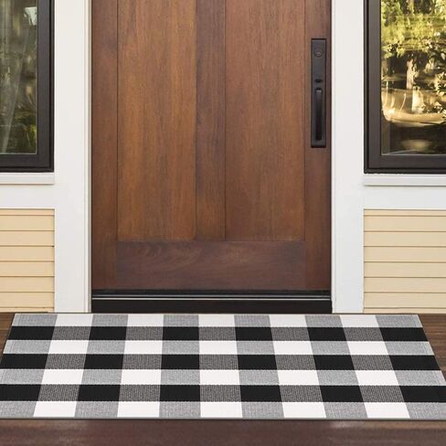 Striped Black White Rug Cotton Outdoor Indoor Layering Doormat Rug 2'x4.3' Front Door Mat Washable Cotton Woven Carpet for Bed Porch Farmhouse Laundry Bath Decor in Saudi Arabia