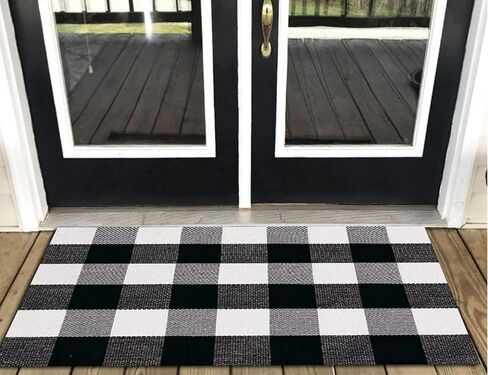 Striped Black White Rug Cotton Outdoor Indoor Layering Doormat Rug 2'x4.3' Front Door Mat Washable Cotton Woven Carpet for Bed Porch Farmhouse Laundry Bath Decor in Saudi Arabia