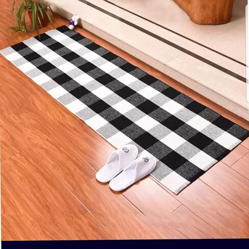 Striped Black White Rug Cotton Outdoor Indoor Layering Doormat Rug 2'x4.3' Front Door Mat Washable Cotton Woven Carpet for Bed Porch Farmhouse Laundry Bath Decor in Saudi Arabia