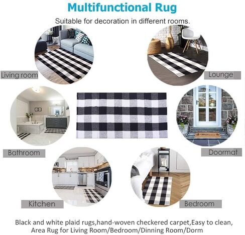 Striped Black White Rug Cotton Outdoor Indoor Layering Doormat Rug 2'x4.3' Front Door Mat Washable Cotton Woven Carpet for Bed Porch Farmhouse Laundry Bath Decor in Saudi Arabia