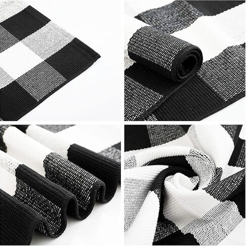 Striped Black White Rug Cotton Outdoor Indoor Layering Doormat Rug 2'x4.3' Front Door Mat Washable Cotton Woven Carpet for Bed Porch Farmhouse Laundry Bath Decor in Saudi Arabia