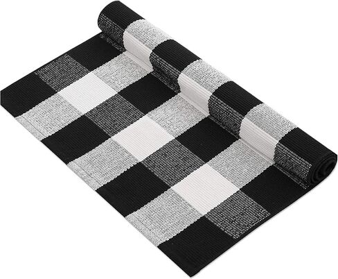 Striped Black White Rug Cotton Outdoor Indoor Layering Doormat Rug 2'x4.3' Front Door Mat Washable Cotton Woven Carpet for Bed Porch Farmhouse Laundry Bath Decor in Saudi Arabia