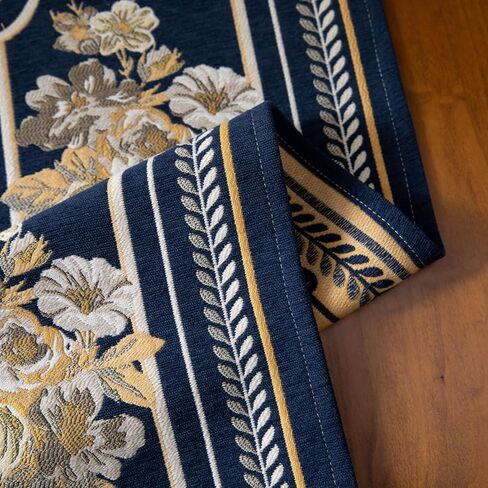 مفرش طاولة فاخر مطرز، مفرش طاولة طعام أزرق طويل، وشاح أنيق من قماش الجاكار مع شرابات متعددة لتزيين طاولة غرفة الطعام والحفلات والولائم، مقاس 14 × 71 بوصة in Kuwait