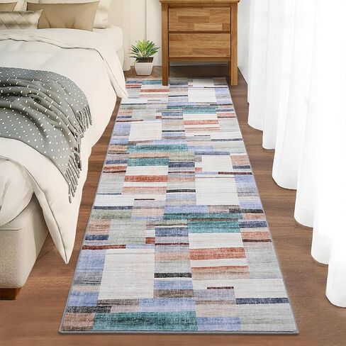 GlowSol Modern Washable Rugs 2x6 Runner Rug Abstract Geometric Area Rugs for Bedroom Decor Blue Rug Entryway Rug Soft Throw Rugs with Rubber Backing Bathroom Rugs Carpet Kitchen Rugs Blue 2'x6' in Saudi Arabia