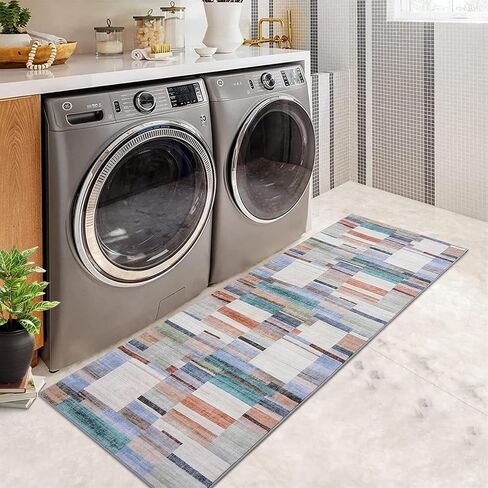 GlowSol Modern Washable Rugs 2x6 Runner Rug Abstract Geometric Area Rugs for Bedroom Decor Blue Rug Entryway Rug Soft Throw Rugs with Rubber Backing Bathroom Rugs Carpet Kitchen Rugs Blue 2'x6' in Saudi Arabia