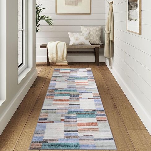 GlowSol Modern Washable Rugs 2x6 Runner Rug Abstract Geometric Area Rugs for Bedroom Decor Blue Rug Entryway Rug Soft Throw Rugs with Rubber Backing Bathroom Rugs Carpet Kitchen Rugs Blue 2'x6' in Saudi Arabia