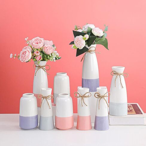 Flower vase for Home Decor ,White vase Ceramic vase, Set of 3 vases for Flowers,Farmhouse Decor for The Home Bud vases,Decorations for Living Room (Grey) in Saudi Arabia