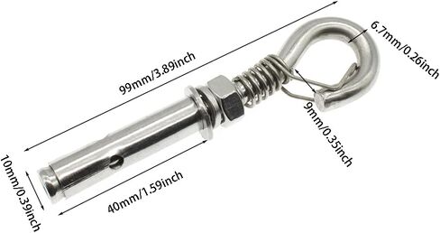 2Pcs Expansion Hook M8 Open Heavy Duty Expansion Screw Hook Anchor Bolt Cup Concrete Brick Hook 304 Stainless Steel (with Spring Buckle) in Saudi Arabia