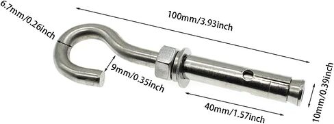2Pcs Expansion Hook M8 Open Heavy Duty Expansion Screw Hook Anchor Bolt Cup Concrete Brick Hook 304 Stainless Steel (with Spring Buckle) in Saudi Arabia