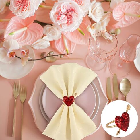 مجموعة حلقات منديل عيد الحب مكونة من 6 حلقات، حلقات منديل على شكل قلب أحمر، حامل حلقات منديل معدنية لحفلات الزفاف والعطلات والذكرى السنوية وديكور طاولة الطعام العائلية in Kuwait