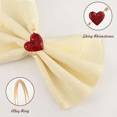 مجموعة حلقات منديل عيد الحب مكونة من 6 حلقات، حلقات منديل على شكل قلب أحمر، حامل حلقات منديل معدنية لحفلات الزفاف والعطلات والذكرى السنوية وديكور طاولة الطعام العائلية in Kuwait