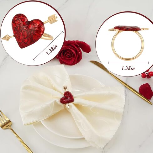 مجموعة حلقات منديل عيد الحب مكونة من 6 حلقات، حلقات منديل على شكل قلب أحمر، حامل حلقات منديل معدنية لحفلات الزفاف والعطلات والذكرى السنوية وديكور طاولة الطعام العائلية in Kuwait