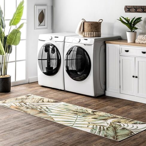 nuLOOM Elen Machine Washable Natural Leaves Ultra Thin Accent Rug, 2' x 3', Olive in Saudi Arabia