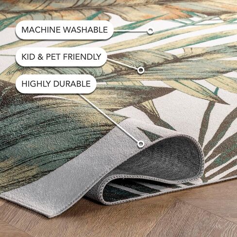 nuLOOM Elen Machine Washable Natural Leaves Ultra Thin Accent Rug, 2' x 3', Olive in Saudi Arabia