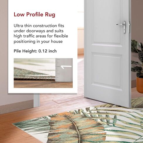 nuLOOM Elen Machine Washable Natural Leaves Ultra Thin Accent Rug, 2' x 3', Olive in Saudi Arabia