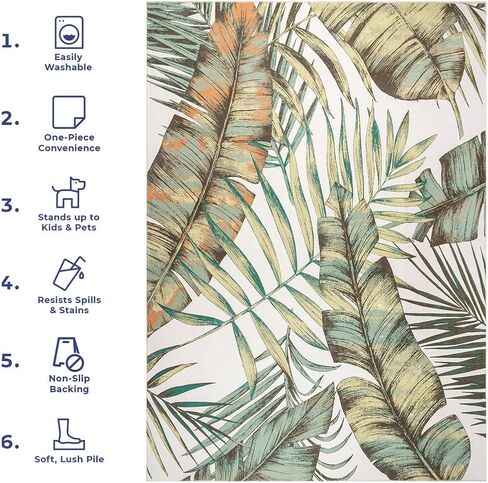 nuLOOM Elen Machine Washable Natural Leaves Ultra Thin Accent Rug, 2' x 3', Olive in Saudi Arabia