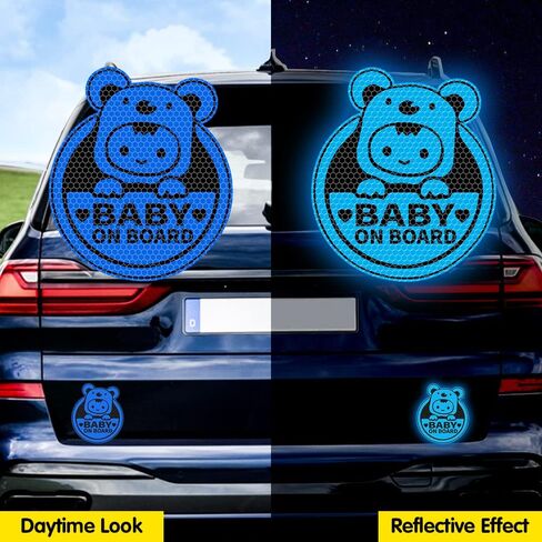 قطعتان من ملصقات الطفل على متن السيارة، ملصقات وملصقات تحذيرية للسلامة من Nouiroy Baby Super قوية عاكسة للضوء لطفل الكوالا في السيارة (أزرق) in Saudi Arabia