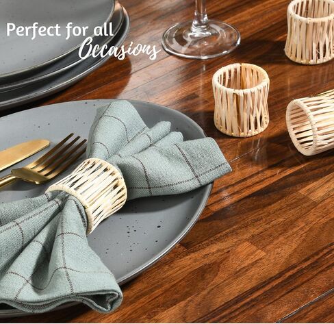 Folkulture Napkin Rings Set of 6, Farmhouse Napkin Rings for Dinner Tables, Napkin Rings Holder for Wedding, Housewarming, Home or for Parties, Handwoven Rattan in Saudi Arabia